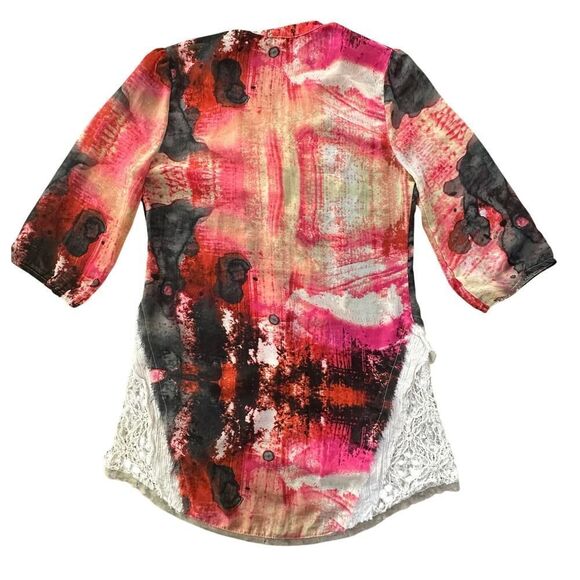 Gimmicks by BKE Art Deco Watercolor Chiffon Lace Tunic Women’s Size Small - Picture 3 of 16